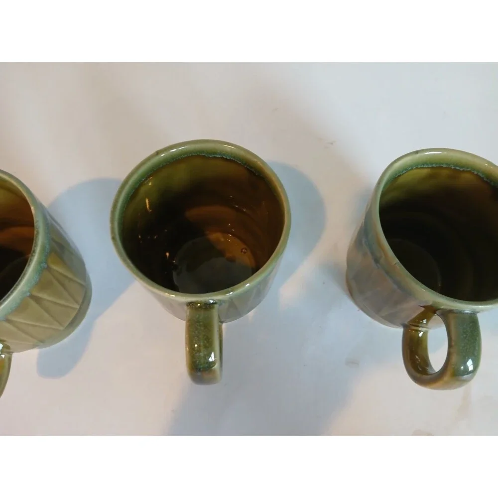 3 Vintage Retro stackable Made in Japan mug cup green drip 8 ounces